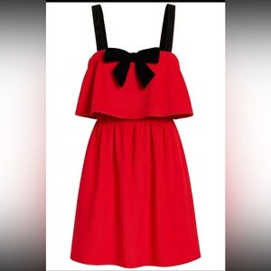 TCEC Red Ruffle Dress Medium Black Velvet Bow Dress